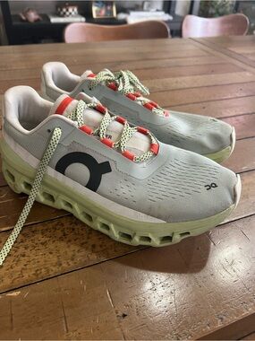 On cloudmonster Sneakers in Light Green with Coral Accents